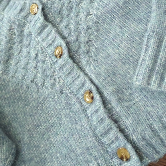 FLAG & ANTHEM I Light Blue Boxy Cropped Knit V- Neck Cardigan Sweater, L - Picture 8 of 12